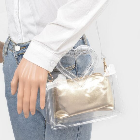 Transparent Heart Shape Handle Clutch W/pouch - Picture 2 of 5
